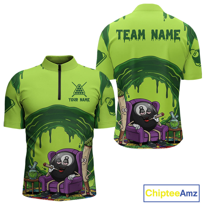 Green Dripping Funny Smoking 8 Ball Billiard Pool Shirt For Men Custom Billiard Team Jerseys NYN3047