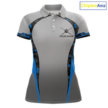 Load image into Gallery viewer, Camo 8 Ball Pool Billiard Polo &amp; 1/4-Zip Shirt For Women Custom Blue And Grey Billiard Team Attire NYN3048