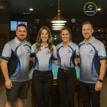 Load image into Gallery viewer, Camo 8 Ball Pool Billiard Polo &amp; 1/4-Zip Shirt For Women Custom Blue And Grey Billiard Team Attire NYN3048