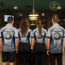 Load image into Gallery viewer, Camo 8 Ball Pool Billiard Polo &amp; 1/4-Zip Shirt For Women Custom Blue And Grey Billiard Team Attire NYN3048