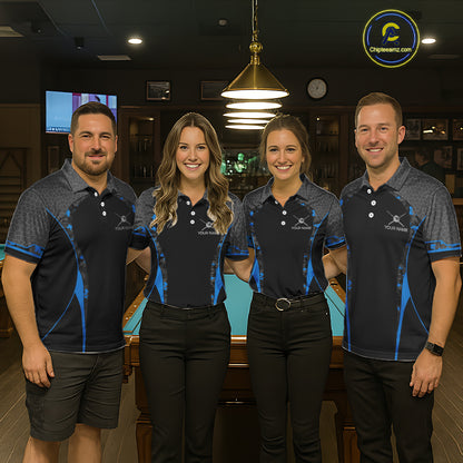 Camo 8 Ball Pool Billiard Polo & 1/4-Zip Shirt For Women Custom Blue And Black Billiard Team Attire NYN3049