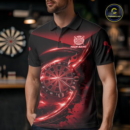 Thunder Red Dartboard Mens Dart Polo & 1/4-Zip Shirt Custom Name Splatter Dart Jersey For Darters NYN3209