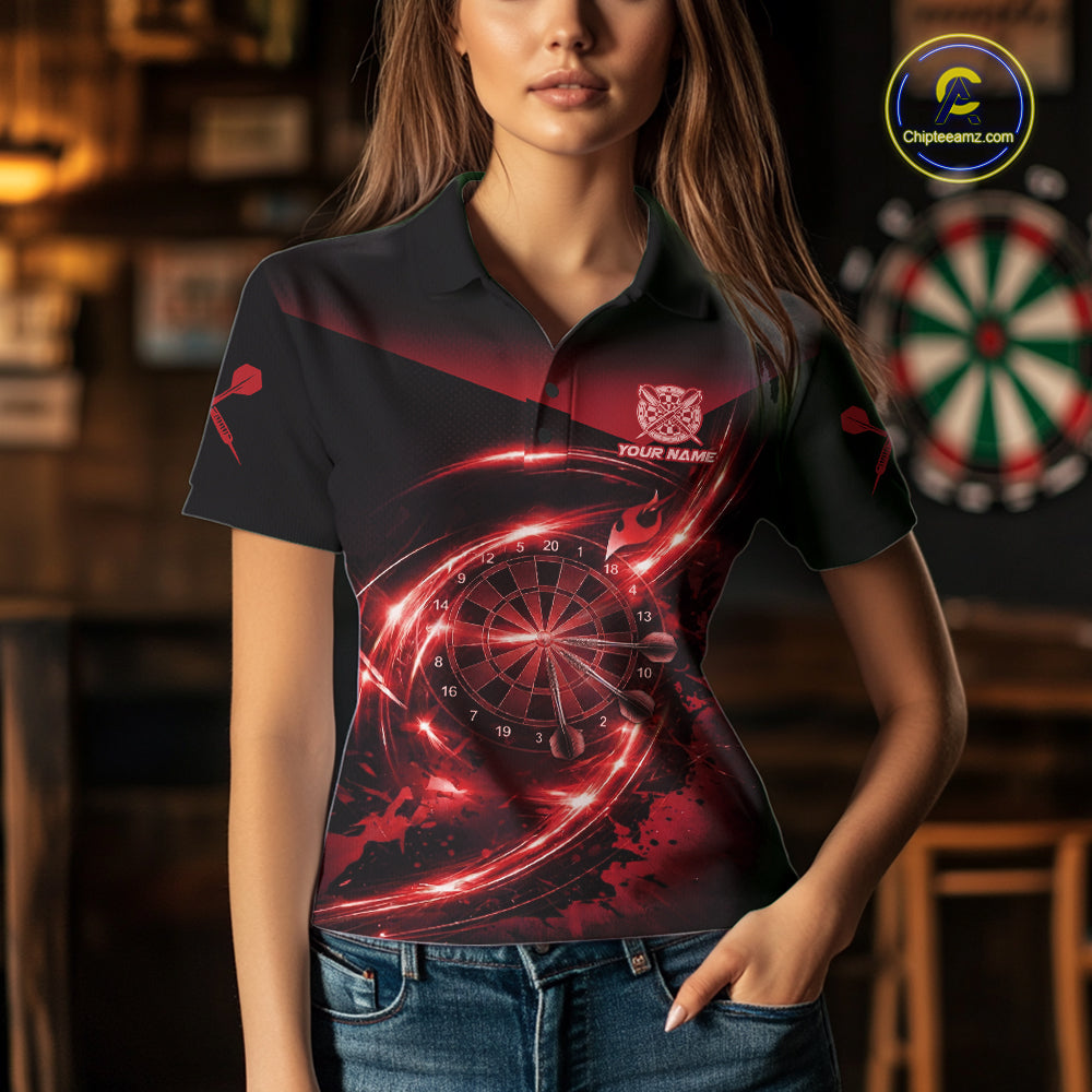 Thunder Red Dartboard Women Dart Polo & 1/4-Zip Shirt Custom Name Splatter Dart Jersey For Darters NYN3209