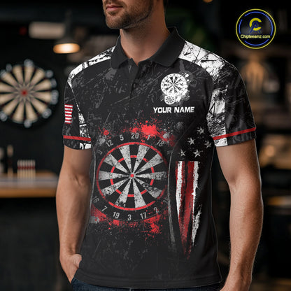 Black, White And Red Splatter Dartboard Men Dart Shirt Custom Grunge US Flag Dart Team Attire NYN3212
