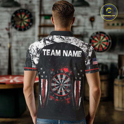 Black, White And Red Splatter Dartboard Men Dart Shirt Custom Grunge US Flag Dart Team Attire NYN3212