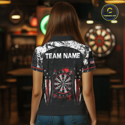 Black, White And Red Splatter Dartboard Women Dart Shirt Custom Grunge US Flag Dart Team Attire NYN3212