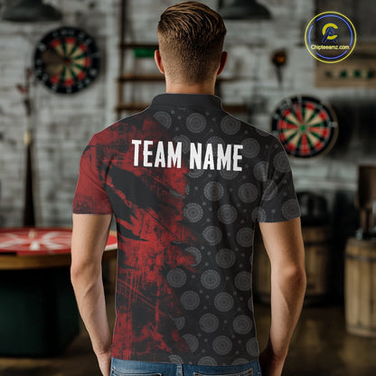 Red Grunge Splatter Men Dart Shirt Personalized Dartboard & Arrow Pattern Dart Team Attire NYN3215