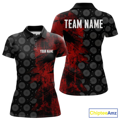Red Grunge Splatter Women Dart Shirt Personalized Dartboard & Arrow Pattern Dart Team Attire NYN3215