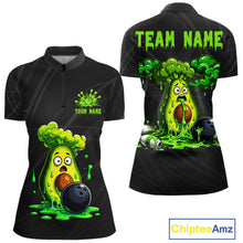 Load image into Gallery viewer, Women's funny avocado bowling quarter zip shirt mockup custom bowling team jersey avocado bowling apparel