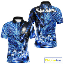 Load image into Gallery viewer, Men's thunder lightning blue dragon bowling polo shirt mockup custom bowling team jersey