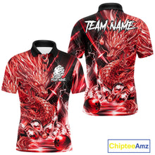 Load image into Gallery viewer, Men's thunder lightning red dragon bowling polo shirt mockup custom bowling team jersey