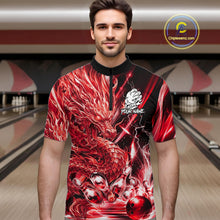 Load image into Gallery viewer, Male model wearing thunder lightning red dragon bowling polo shirt custom bowling team jersey