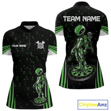 Load image into Gallery viewer, Custom Green Alien Dartboards Dart 1/4-Zip Shirts For Women Outfits Alien Dart Team Jerseys NYN1024