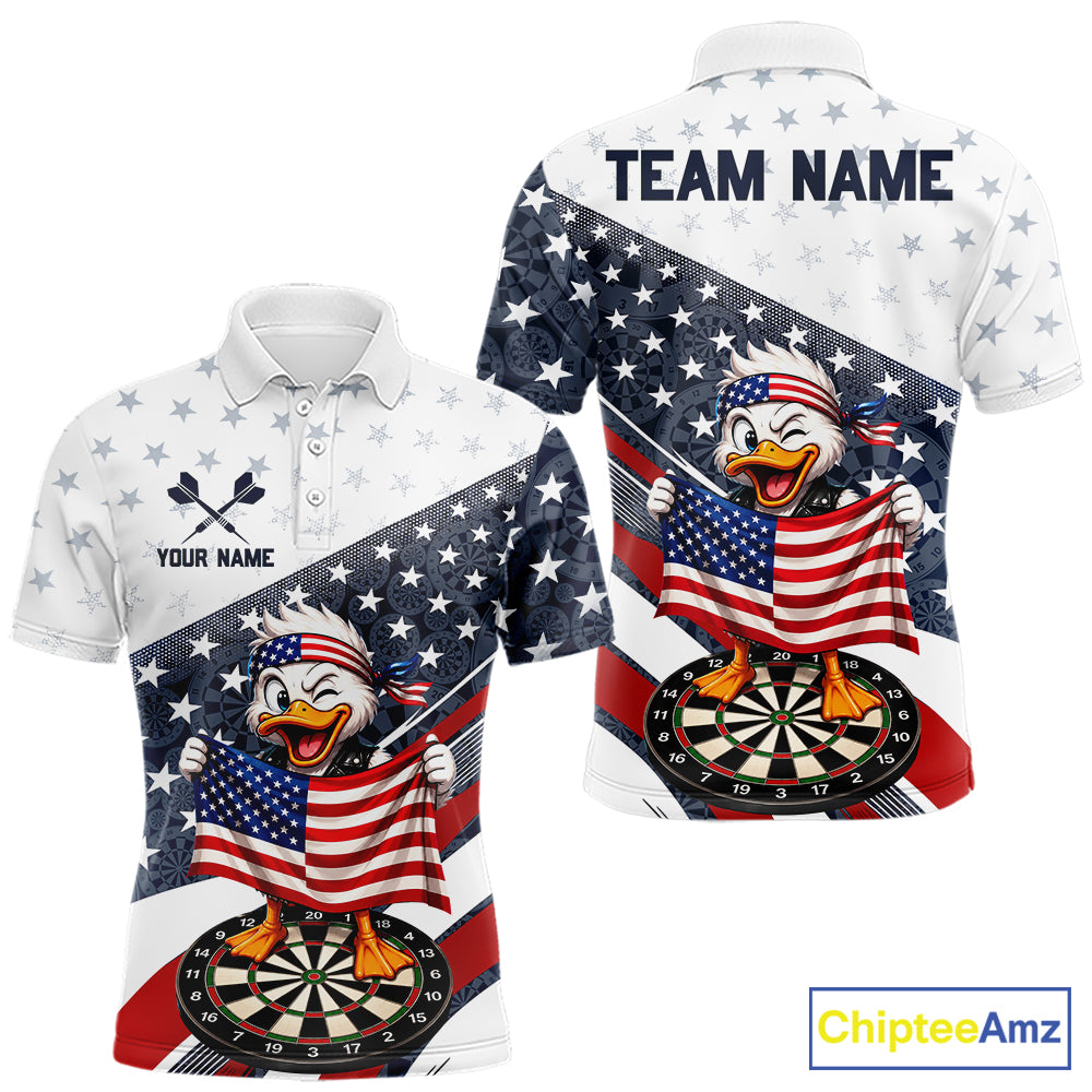 Funny Duck Patriotic Dart Shirt For Men Custom American Flag Darts Team Outfits, Darts Gifts NYN4074