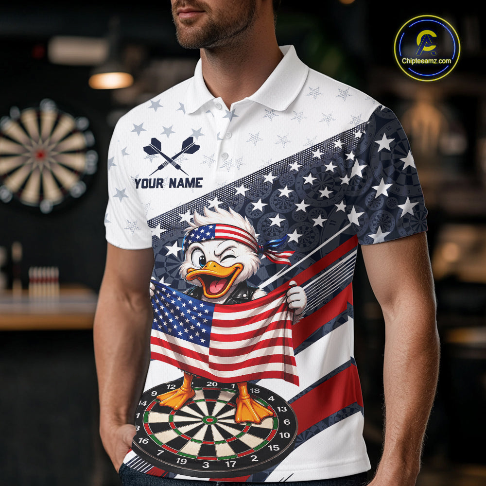 Funny Duck Patriotic Dart Shirt For Men Custom American Flag Darts Team Outfits, Darts Gifts NYN4074