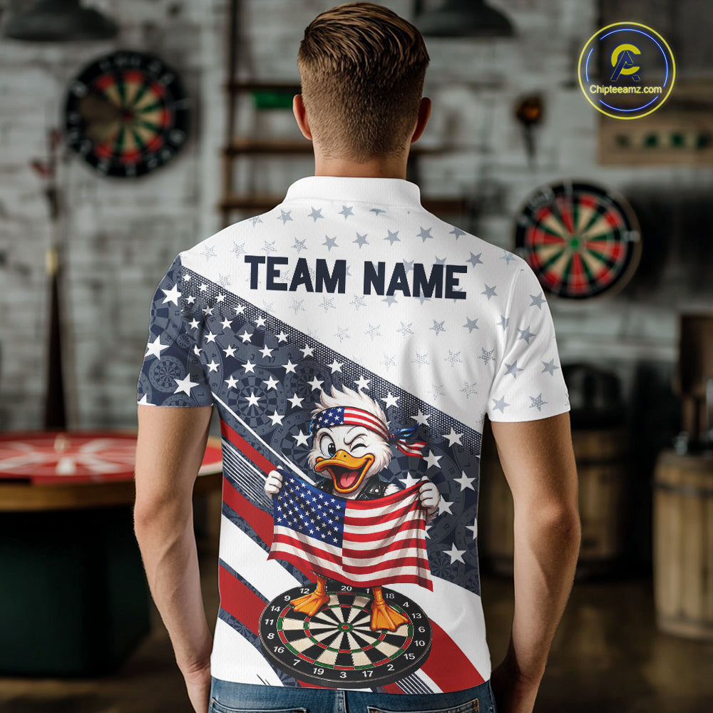 Funny Duck Patriotic Dart Shirt For Men Custom American Flag Darts Team Outfits, Darts Gifts NYN4074