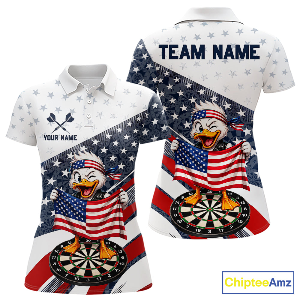 Funny Duck Patriotic Dart Shirt For Women Custom American Flag Darts Team Outfits, Darts Gifts NYN4074