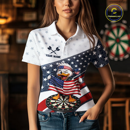 Funny Duck Patriotic Dart Shirt For Women Custom American Flag Darts Team Outfits, Darts Gifts NYN4074