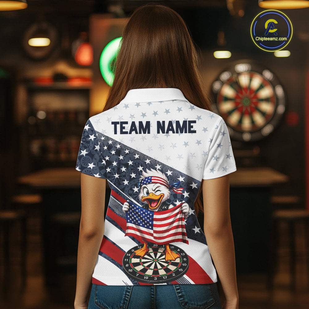 Funny Duck Patriotic Dart Shirt For Women Custom American Flag Darts Team Outfits, Darts Gifts NYN4074