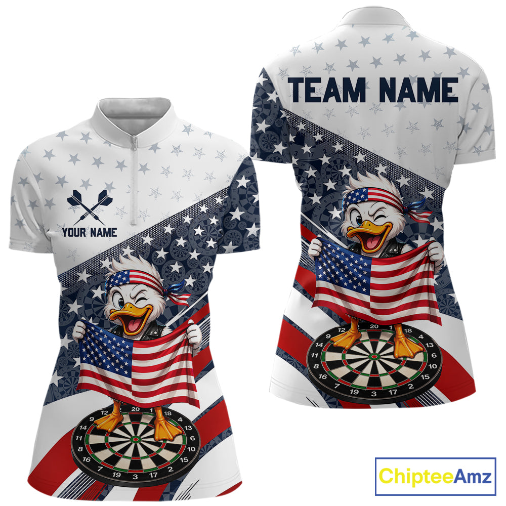 Funny Duck Patriotic Dart Shirt For Women Custom American Flag Darts Team Outfits, Darts Gifts NYN4074