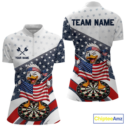 Funny Duck Patriotic Dart Shirt For Women Custom American Flag Darts Team Outfits, Darts Gifts NYN4074