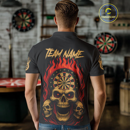 Custom Grunge Horror Skull Fire Flame Dartboard Dart Polo Jerseys For Men Dart Gifts NYN1648