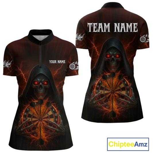 Custom Lightning Red Bone Skeleton Dartboard Dart Women Quarter-Zip Jerseys Dart Shirt Gifts NYN1649