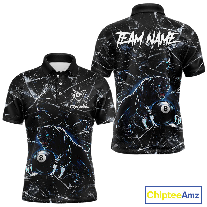 Multi-Panther Funny Glass Crack 8 Ball Pool Polo & 1/4-Zip Team Shirt For Men Custom Billiards Ball Apparel NYN2464