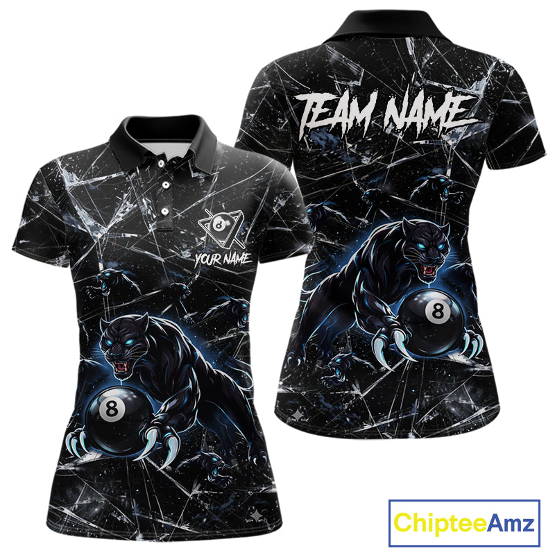 Multi-Panther Funny Glass Crack 8 Ball Pool Polo & 1/4-Zip Team Shirt For Women Custom Billiards Ball Apparel NYN2464