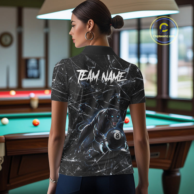 Multi-Panther Funny Glass Crack 8 Ball Pool Polo & 1/4-Zip Team Shirt For Women Custom Billiards Ball Apparel NYN2464