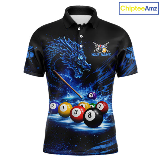 Blue Funny Dragon Thunder Ball Pool Billiard Team Shirt For Men Custom Billiards Ball Attire NYN2469