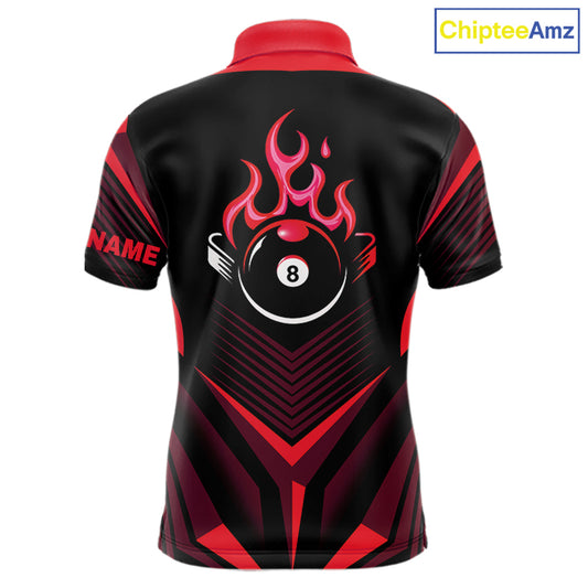 Red Flaming 8 Ball Pool Polo & 1/4-Zip Team Shirt For Men Custom Billiards Ball Apparel NYN2831