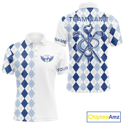 Mens Blue Argyle Pattern Golf Shirts Argyle Golf Clothing Custom Blue Golf Polo, Best Golf Gifts NYN3051