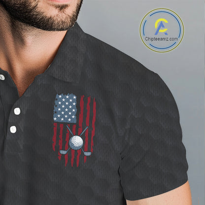 Mens American Flag Golf Shirts Patriotic Golf Jersey Custom Black Ball Golf Clothing, Golf Gifts NYN3053