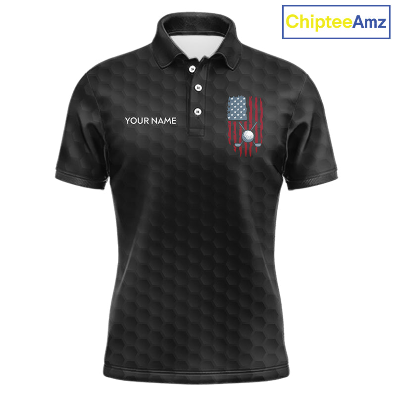 Mens American Flag Golf Shirts Patriotic Golf Jersey Custom Black Ball Golf Clothing, Golf Gifts NYN3053