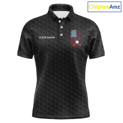 Mens American Flag Golf Shirts Patriotic Golf Jersey Custom Black Ball Golf Clothing, Golf Gifts NYN3053