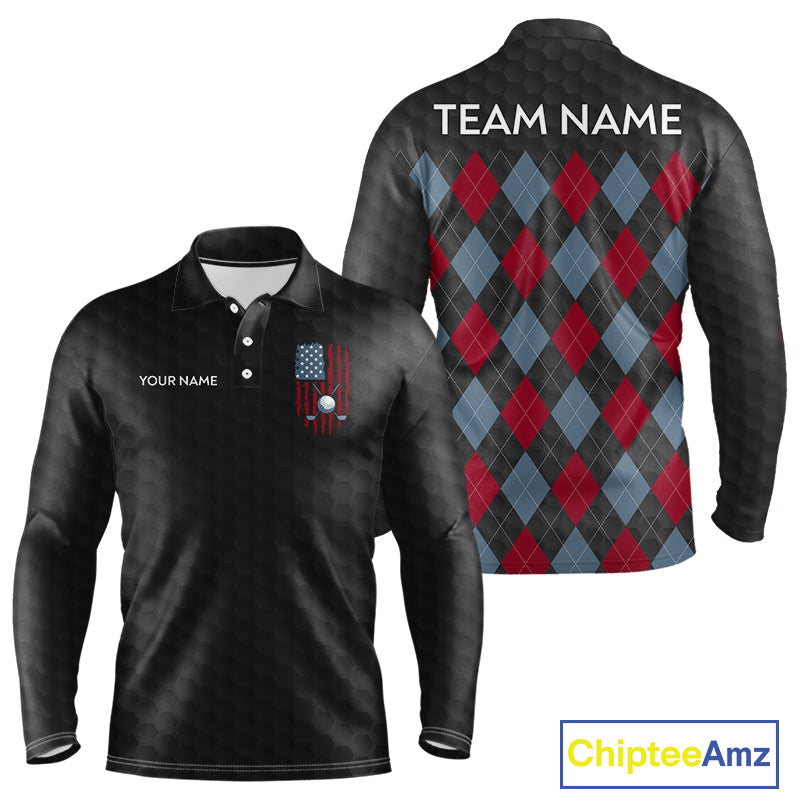 Mens American Flag Golf Shirts Patriotic Golf Jersey Custom Black Ball Golf Clothing, Golf Gifts NYN3053