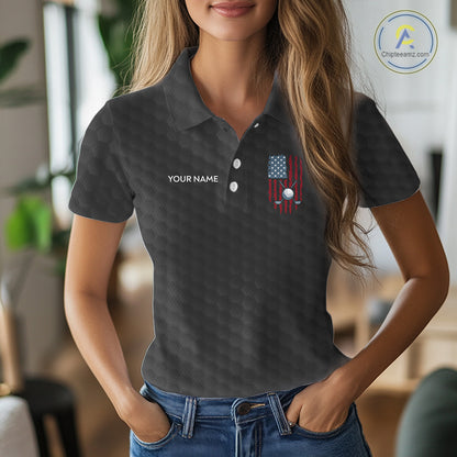 Womens American Flag Golf Shirts Patriotic Golf Jersey Custom Black Ball Golf Clothing, Golf Gifts NYN3053