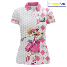 Load image into Gallery viewer, Custom Pink Argyle Golf Polo Shirts For Women Funny Duck Golfer Best Golf Clothing Shirts NYN3055