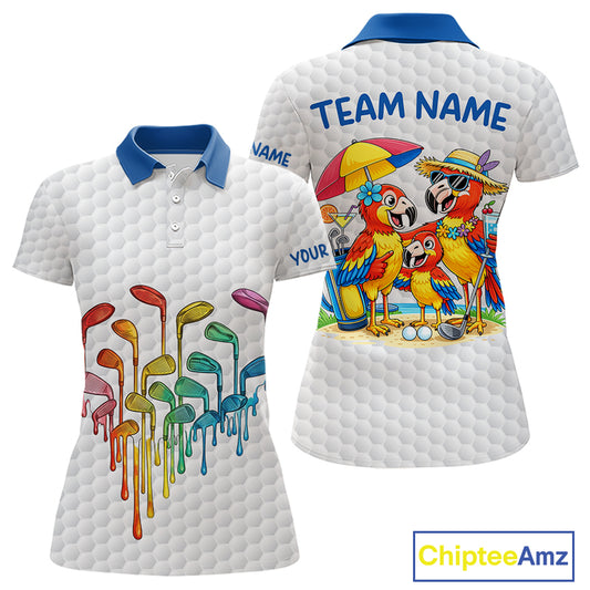 Custom Funny Family Parrots Golf Polo Shirts For Women Colorful Golf Clubs Golf Clothing Shirts NYN3056