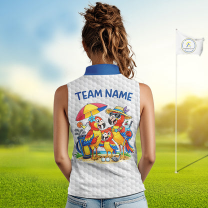 Custom Funny Family Parrots Golf Sleeveless Polo Shirts For Women Colorful Golf Clubs Golf Clothing NYN3056