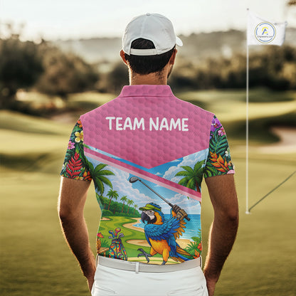 Tropical Funny Parrot Polo Golf Shirts For Men Custom Parrot Golf Team Attire For Golfers NYN3059