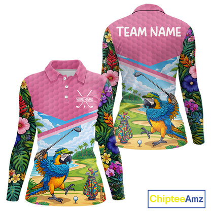 Tropical Funny Parrot Polo Golf Shirts For Women Custom Parrot Golf Team Attire For Golfers NYN3059