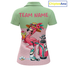 Load image into Gallery viewer, Tropical Funny Flamingo Polo Golf Shirts For Women Custom Pink &amp; Green Golf Team Attire For Golfers NYN3062