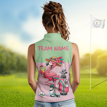 Load image into Gallery viewer, Tropical Flamingo Sleeveless Polo Golf Shirts For Women Custom Pink &amp; Green Golf Team Attire For Golfers NYN3062