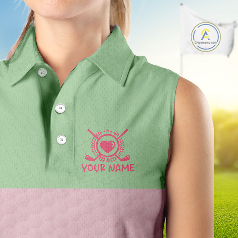 Tropical Flamingo Sleeveless Polo Golf Shirts For Women Custom Pink & Green Golf Team Attire For Golfers NYN3062