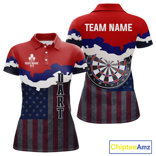 Women's Custom Darts Shirt With American Flag Pattern And Colorful Dartboard NYN0266