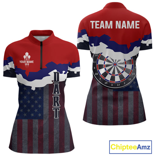 Women's Custom Darts Shirt With American Flag Pattern And Colorful Dartboard NYN0266