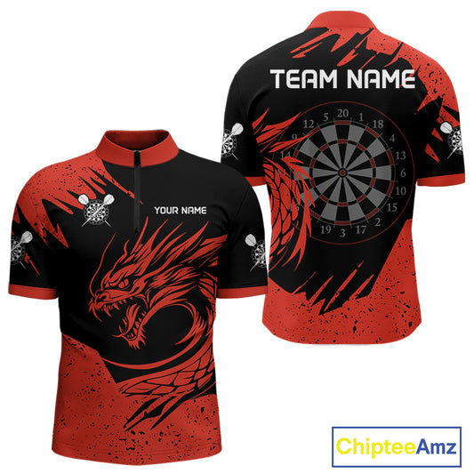 Men's Dart Team Jersey Featuring A Blood Dragon And Red Dartboard, Darts Jersey NYN0271