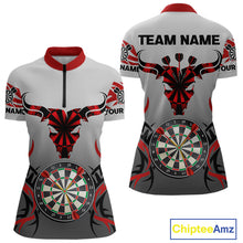 Load image into Gallery viewer, Red Dark Bull Colorful Dartboard Women's Darts Shirt - Custom Name For Darts Jersey NYN0516